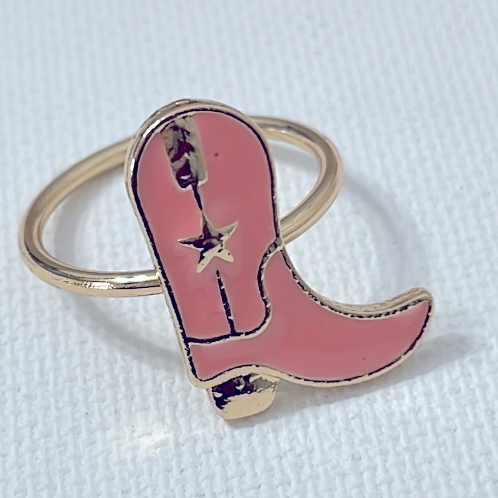 Pink Star Cowboy Boot Gold Ring